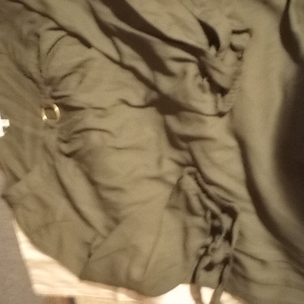 1X Mileage olive green scoop neck with chrome ring spit neck ,3/4 Sleeve Top